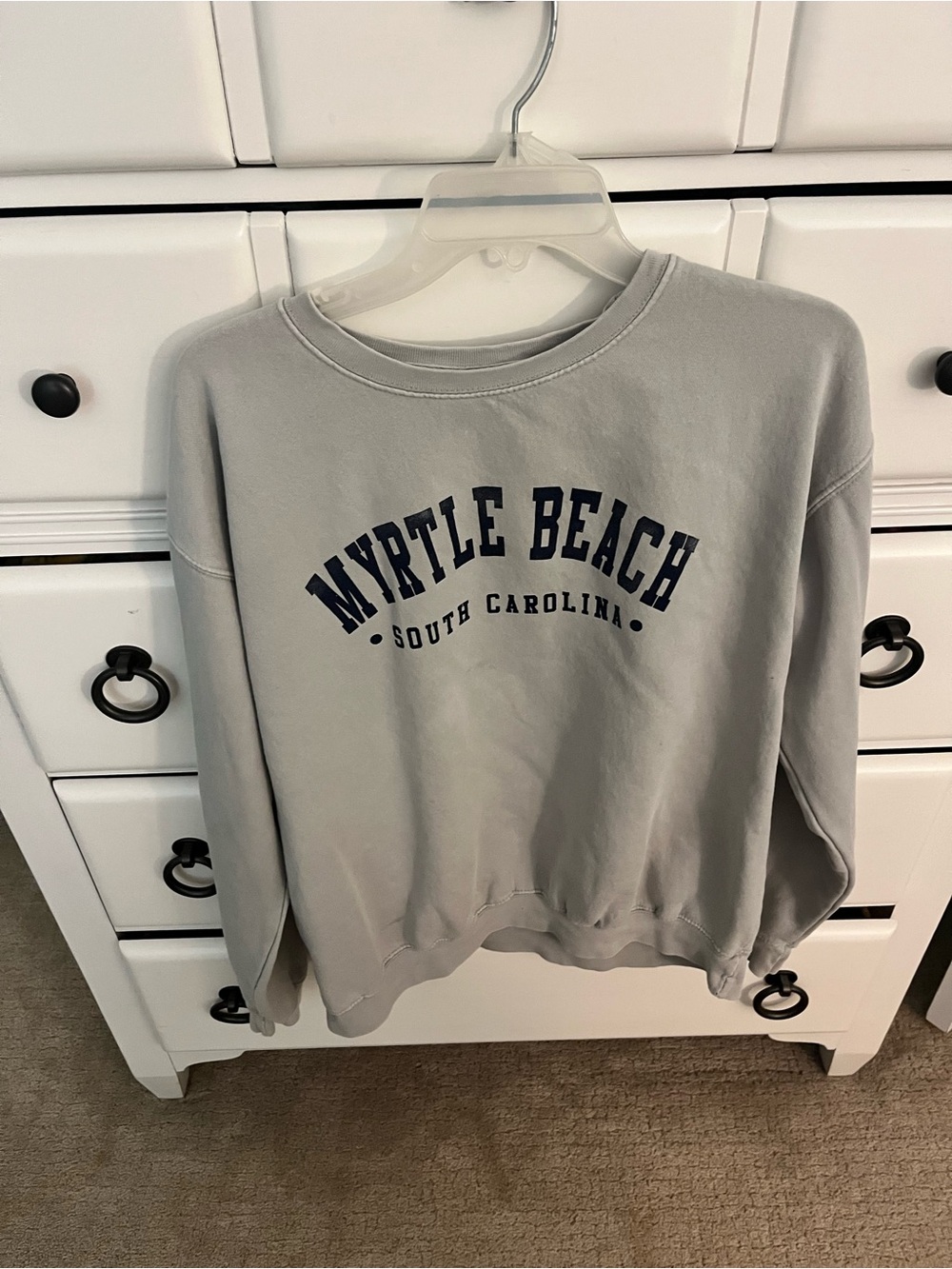 Vintage Light Gray Crewneck Sweatshirt with Navy Print